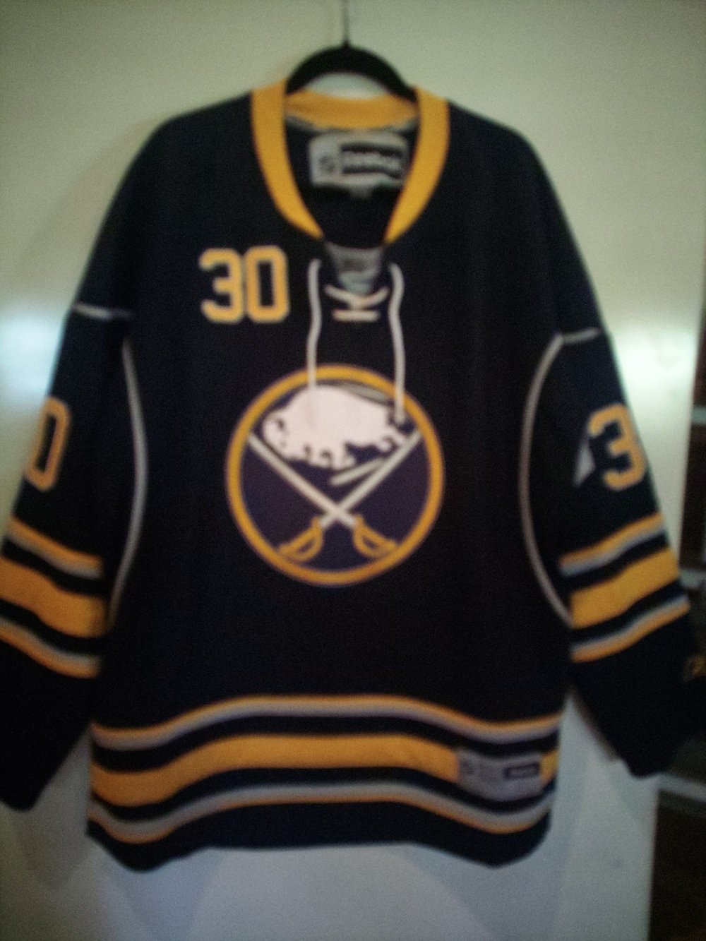Reebok Buffalo Sabres Navy and Gold Hockey Jersey #30